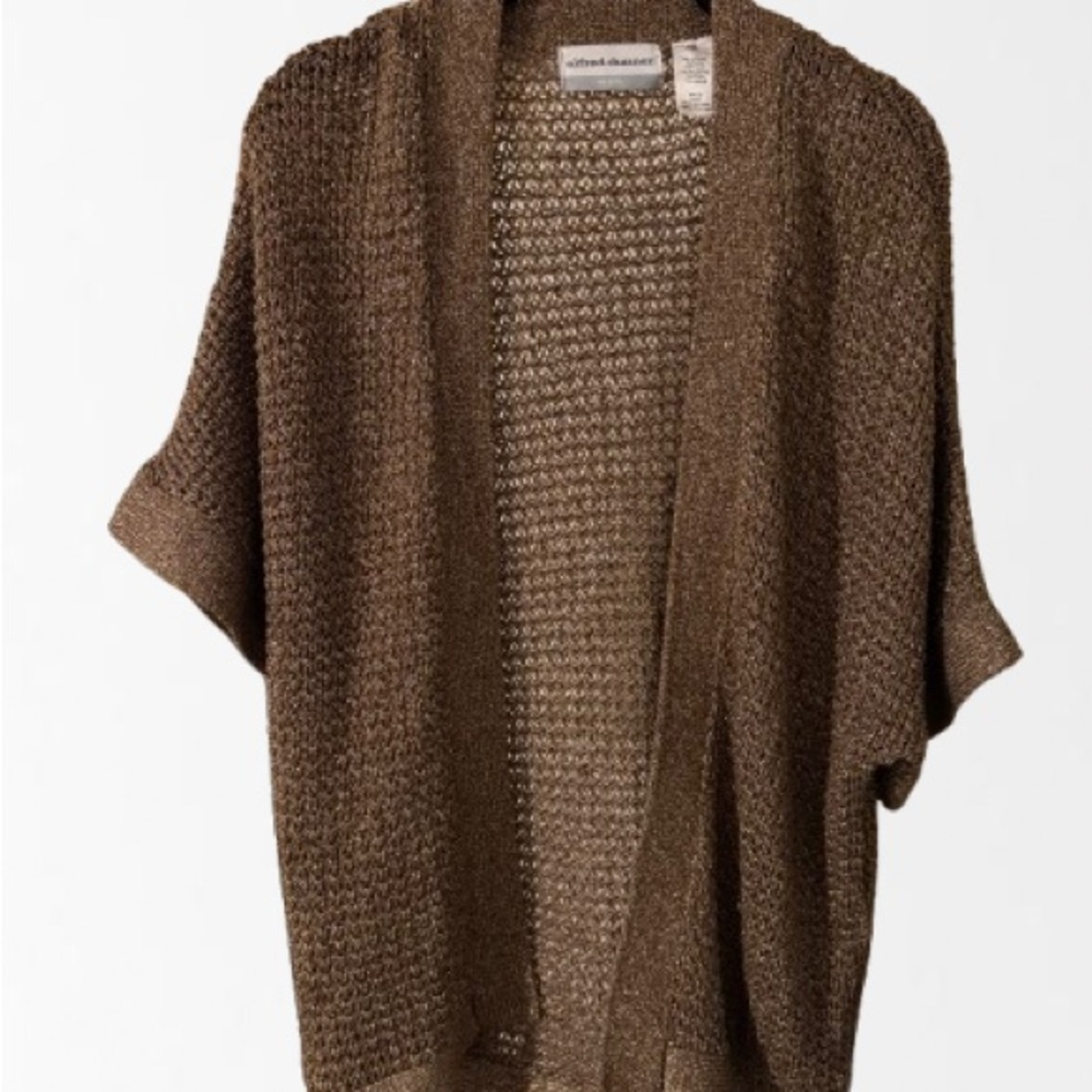 Alfred Dunner Brown Glittery Dolman Sleeve Cardigan Sweater